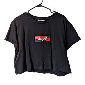 NWOT Bluenotes Black Graphic Crop Top T-shirt size XL